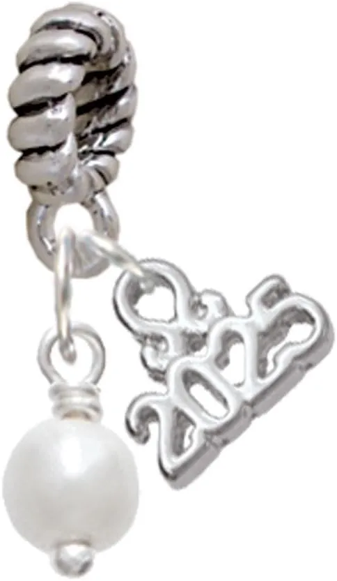 Delight Jewelry Plated 6mm Glass Imitation Pearl Bead Drop - Silver-tone Rope Charm Bead Dangle with Mini 2025