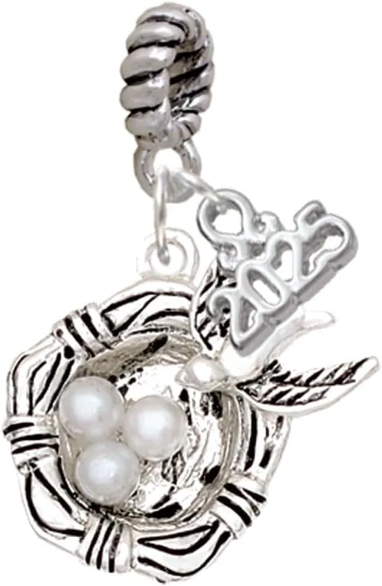 Delight Jewelry Silvertone Birds Nest with Imitation Pearl Eggs - Silver-tone Rope Charm Bead Dangle with Mini 2025