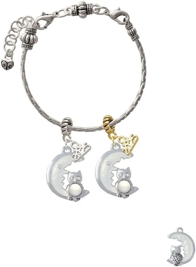 Delight Jewelry Silvertone Large Owl Sitting on Moon - Silver-tone Rope Charm Bead Dangle with Mini 2025