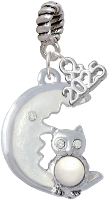 Delight Jewelry Silvertone Large Owl Sitting on Moon - Silver-tone Rope Charm Bead Dangle with Mini 2025