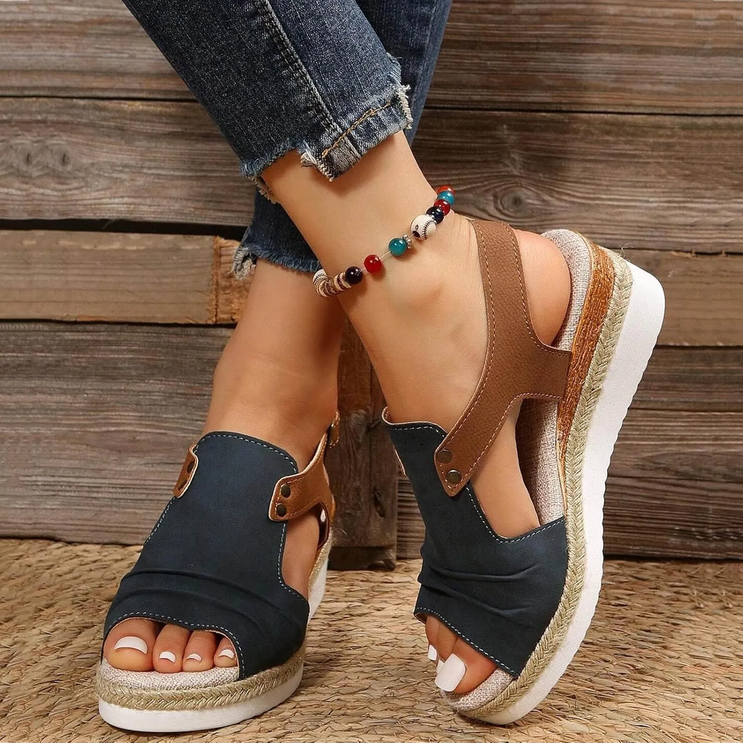 Dheva-C Orthopedic Platform Wedge Sandals for Women Summer Dressy 2023 Flat Open Toe Ankle Strap Espadrilles Sandals Casual Strappy Slip on Sandals Beach Boho Sandals Comfortable Outdoor Shoes