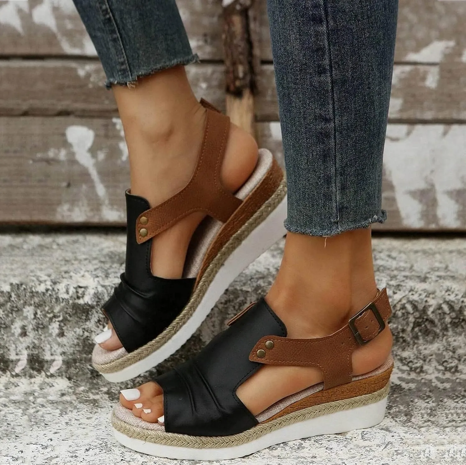 Dheva-C Orthopedic Wedge Sandals for Women Summer Dressy 2024 Open Toe Ankle Strap Platform Slip on Sandals Casual Strappy Low Wedges Sandals Beach Sandals Dress Shoes Comfortable Outdoor Shoes