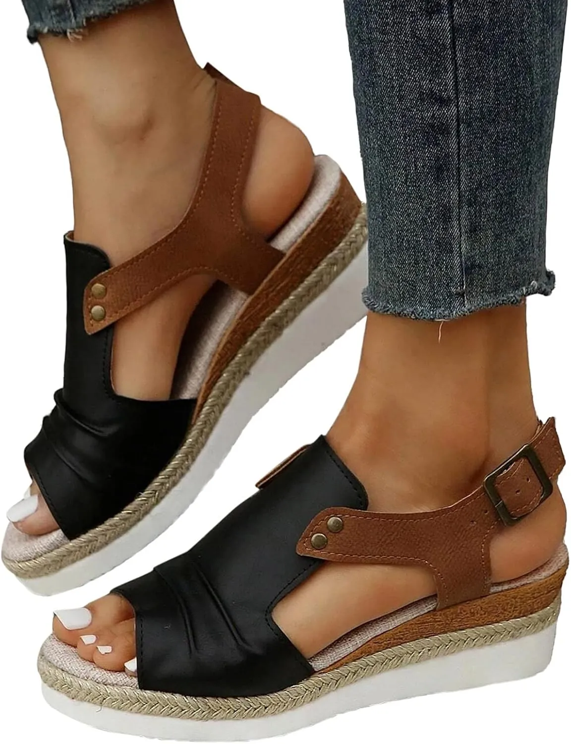 Dheva-C Orthopedic Wedge Sandals for Women Summer Dressy 2024 Open Toe Ankle Strap Platform Slip on Sandals Casual Strappy Low Wedges Sandals Beach Sandals Dress Shoes Comfortable Outdoor Shoes