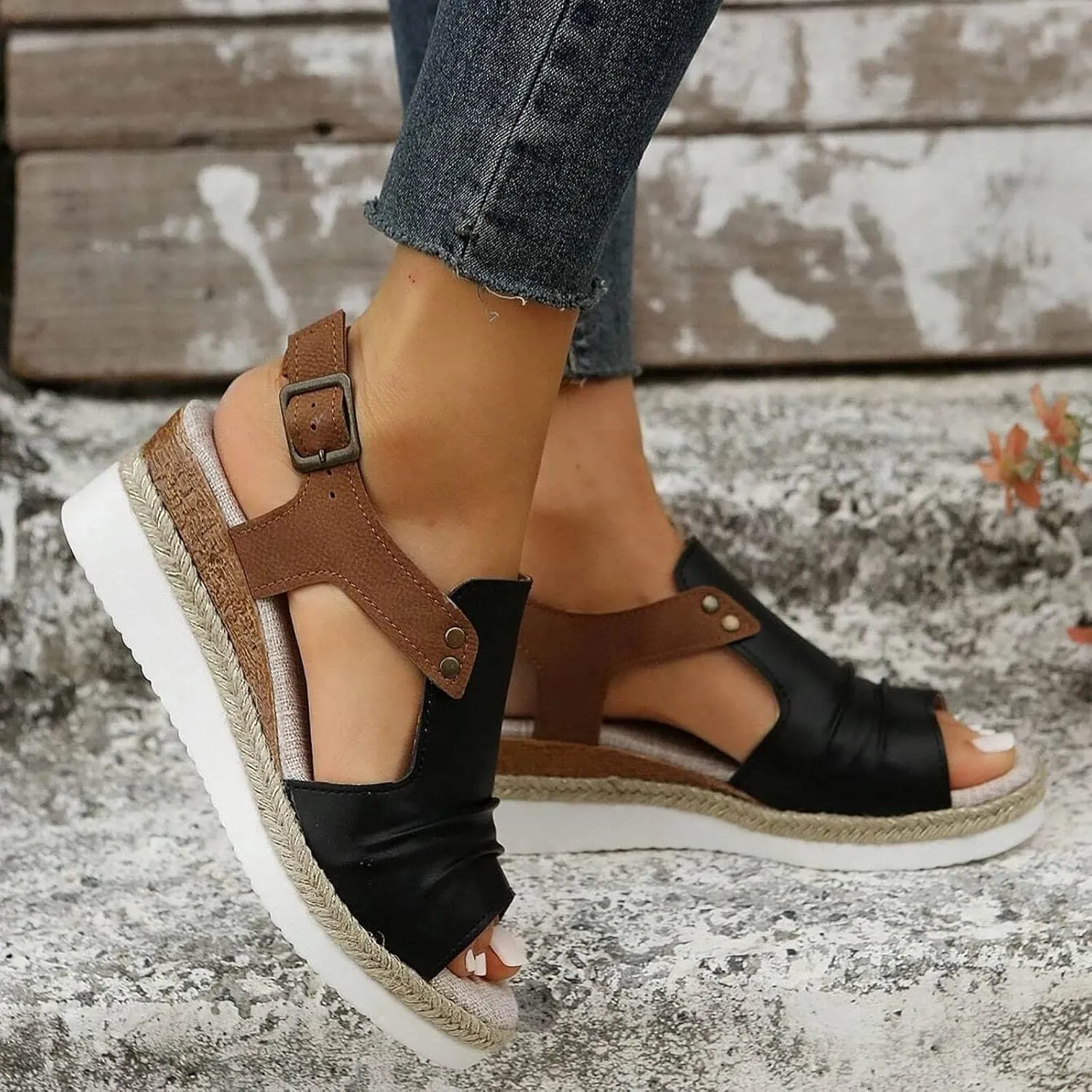Dheva-C Orthopedic Wedge Sandals for Women Summer Dressy 2024 Open Toe Ankle Strap Platform Slip on Sandals Casual Strappy Low Wedges Sandals Beach Sandals Dress Shoes Comfortable Outdoor Shoes