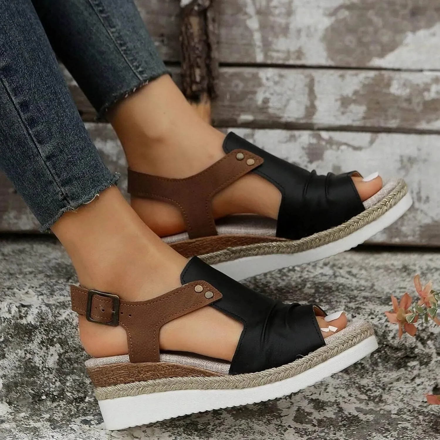 Dheva-C Orthopedic Wedge Sandals for Women Summer Dressy 2024 Open Toe Ankle Strap Platform Slip on Sandals Casual Strappy Low Wedges Sandals Beach Sandals Dress Shoes Comfortable Outdoor Shoes