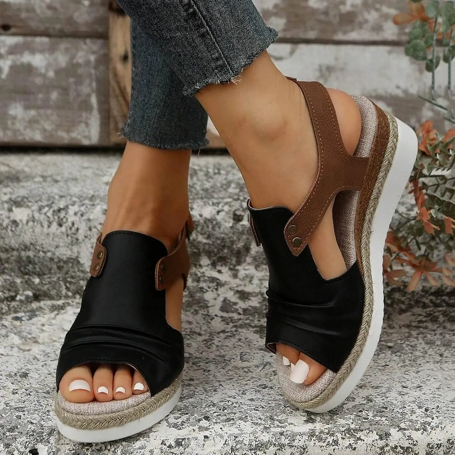 Dheva-C Orthopedic Wedge Sandals for Women Summer Dressy 2024 Open Toe Ankle Strap Platform Slip on Sandals Casual Strappy Low Wedges Sandals Beach Sandals Dress Shoes Comfortable Outdoor Shoes