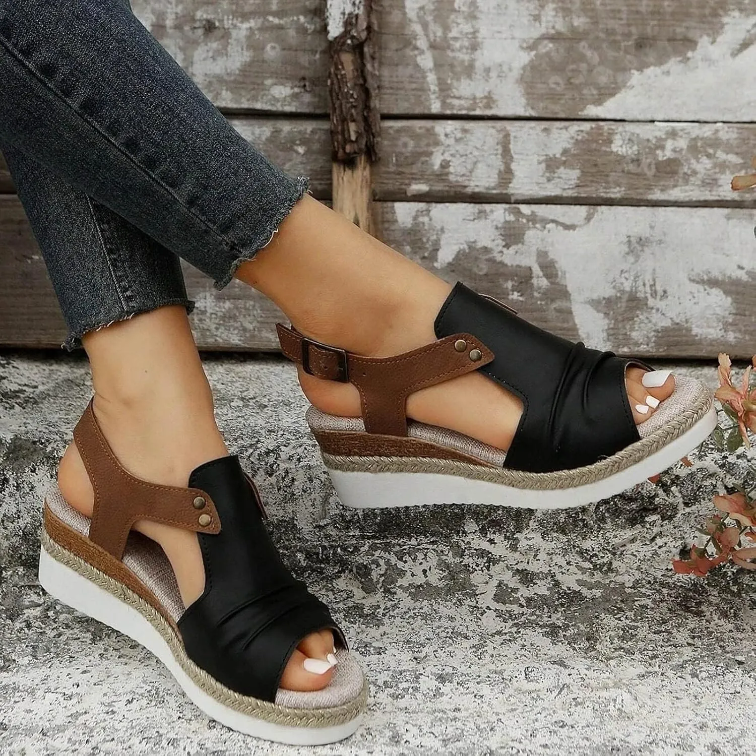 Dheva-C Orthopedic Wedge Sandals for Women Summer Dressy 2024 Open Toe Ankle Strap Platform Slip on Sandals Casual Strappy Low Wedges Sandals Beach Sandals Dress Shoes Comfortable Outdoor Shoes