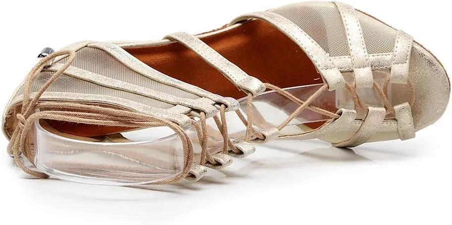 DKZSYIM Women's Ballroom Dance Shoes High Heel Ankle Booties Performance Dance Boots,Model QJW1006