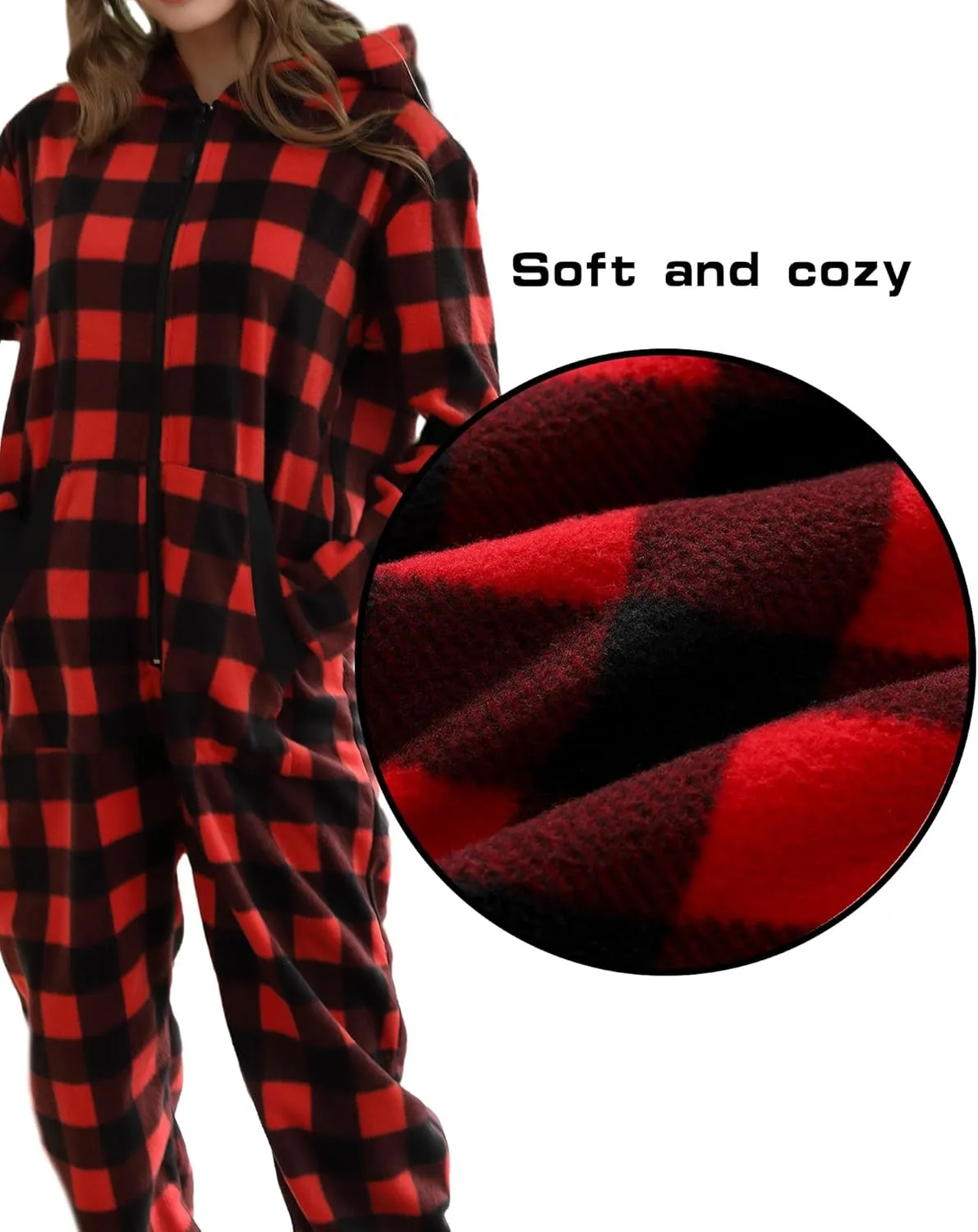 Dodheah Unisex Adult Onesie Women Men Pajamas Zipper Jumpsuit Hooded One Piece Sleepwear Family Christmas Costume