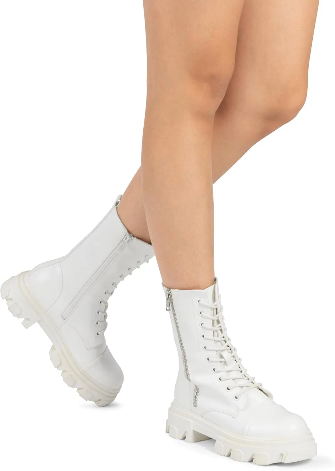 DREAM PAIRS Womens Combat Boots Lace up Mid Calf Boots Low Heel Chunky Platform Lug Sole Boots