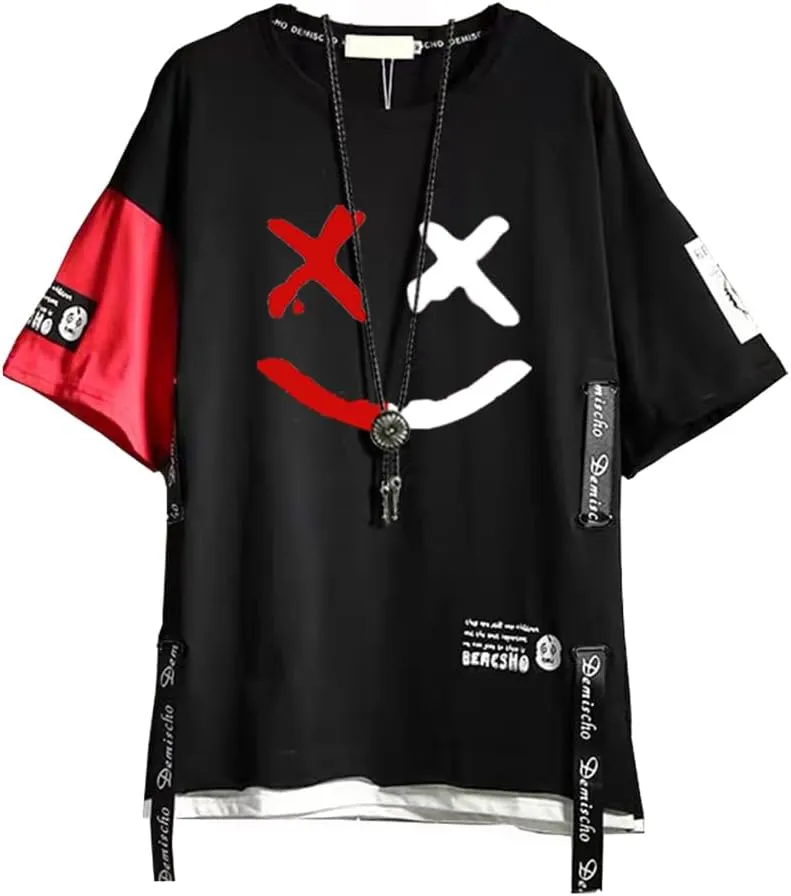 DUDHUH Mens T-Shirts Techwear Japanese Streetwear Hip Hop Short Sleeve Shirts for Men