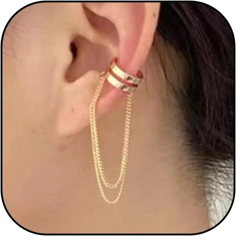 Ear Cuffs for Women Gold Earring Cuff With Chain Clip on Earrings Non Piercing Cartilage Cuff Earrings Trendy Gifts
