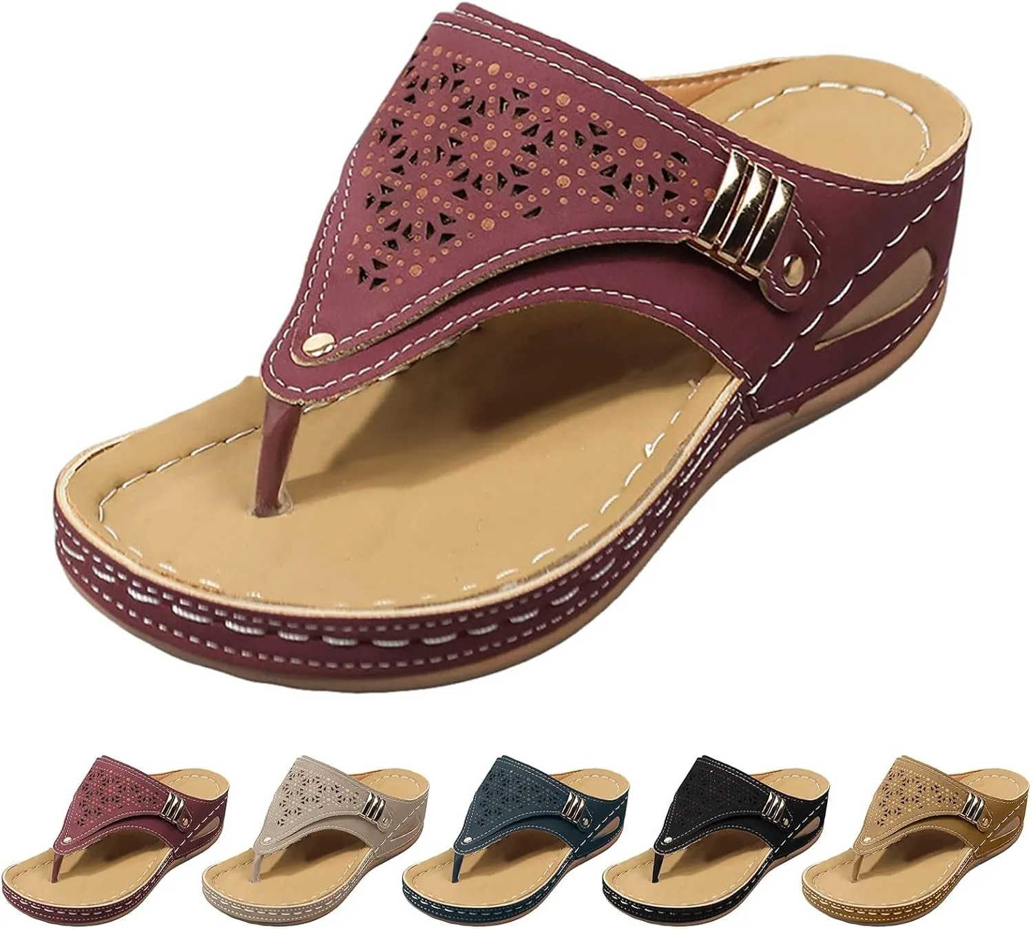 Eduavar Sandals for Women 2025 Comfortable Flip Flops Arch Support Beach Low Wedge Thong Lightweight Summer Non-Slip Slippers