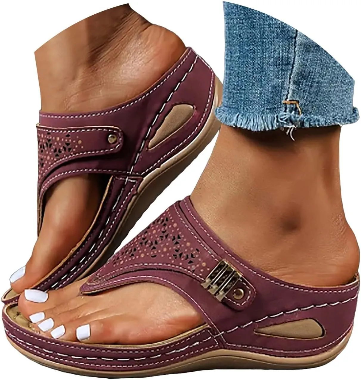 Eduavar Sandals for Women 2025 Comfortable Flip Flops Arch Support Beach Low Wedge Thong Lightweight Summer Non-Slip Slippers
