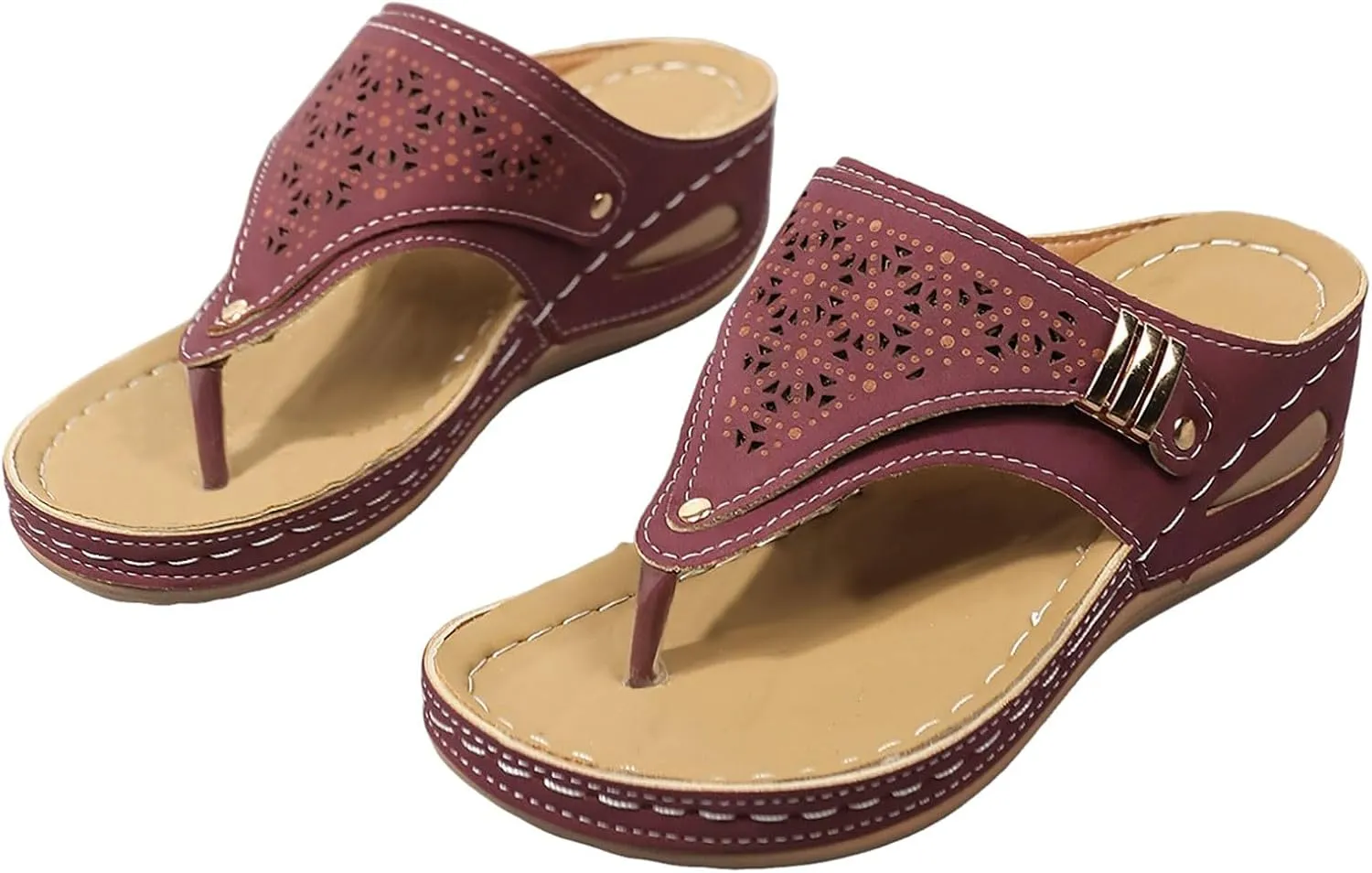 Eduavar Sandals for Women 2025 Comfortable Flip Flops Arch Support Beach Low Wedge Thong Lightweight Summer Non-Slip Slippers