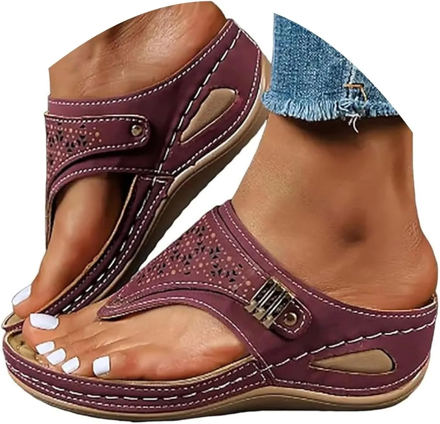 Eduavar Sandals for Women 2025 Dressy Lightweight Platform Thong Sandals Summer Slip On Beach Flip Flops with Arch Support