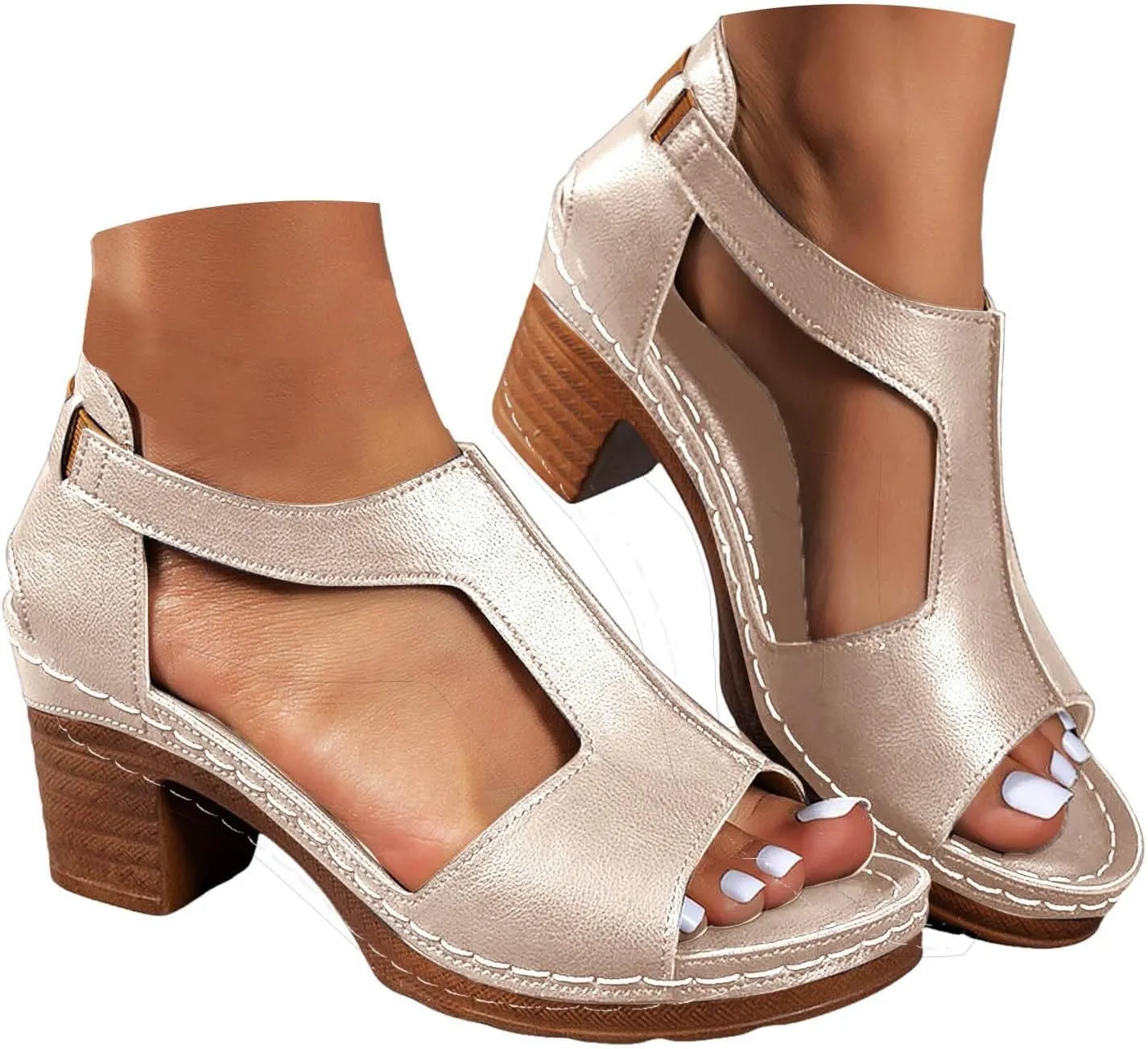 Eduavar Sandals for Women 2025 Low Block Heels Chunky Wedding Ankle Strap Dress Pump Shoes Slingback Open Toe Heeled Sandals