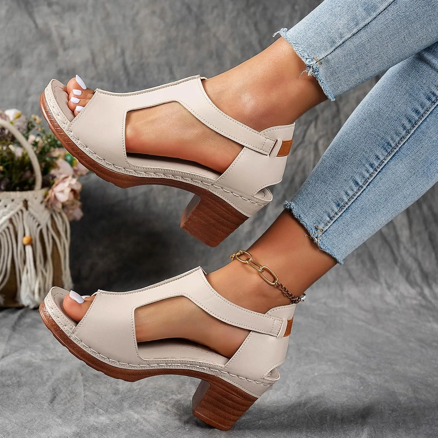 Eduavar Sandals for Women 2025 Low Block Heels Chunky Wedding Ankle Strap Dress Pump Shoes Slingback Open Toe Heeled Sandals