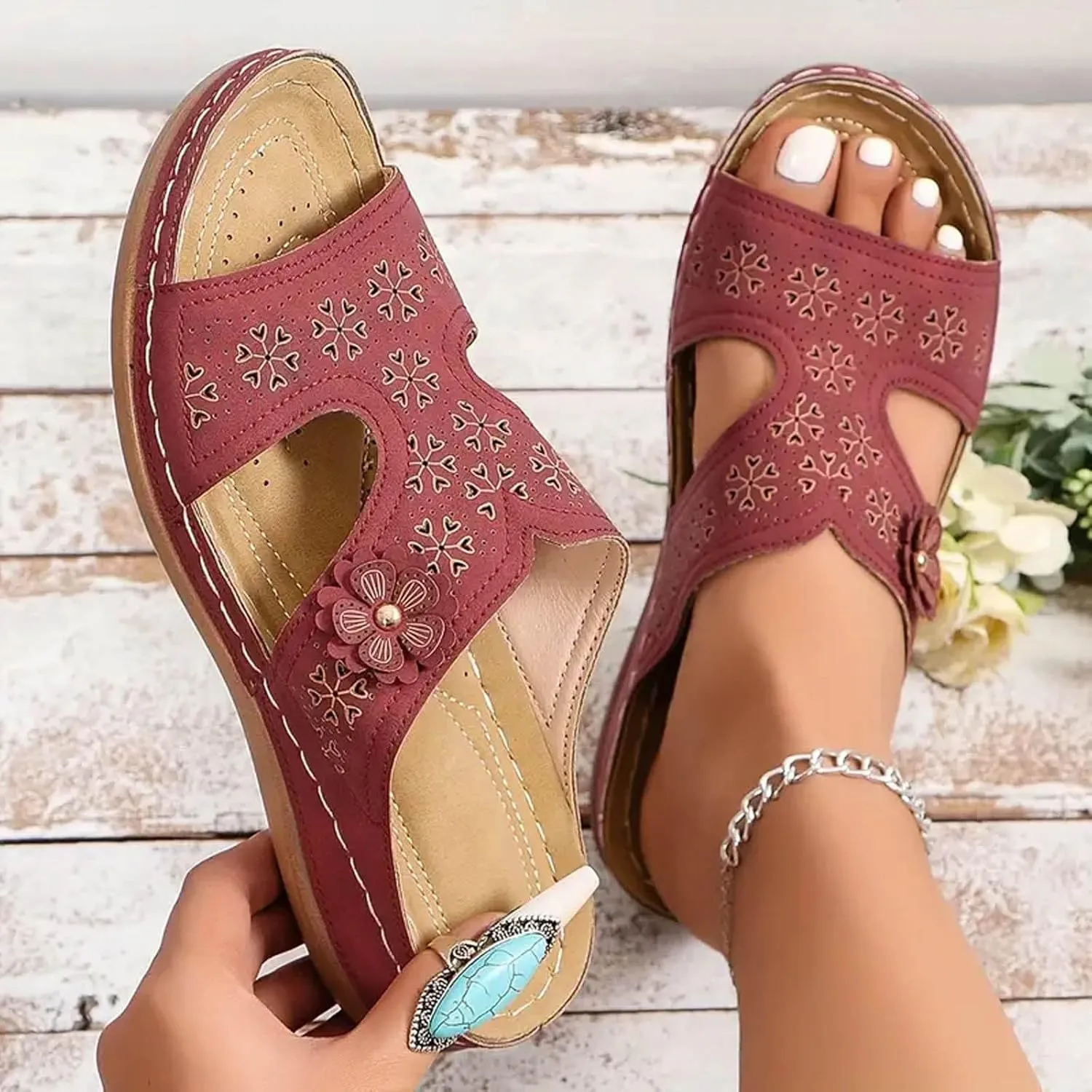 Eduavar Sandals for Women 2025 Orthopedic Slide Sandals Orthotic Comfortable Walking Non-Slip Sole Shoes with Arch Support