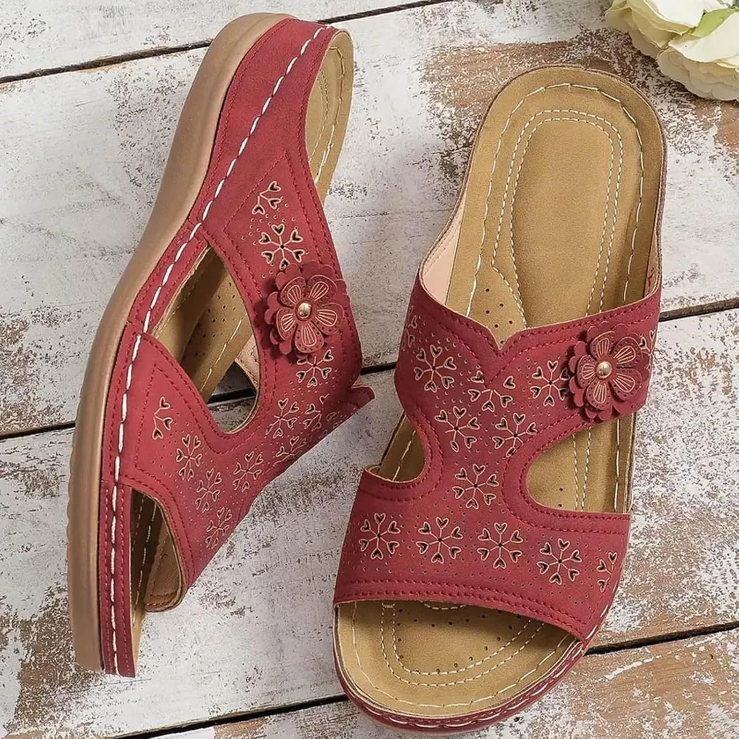 Eduavar Sandals for Women 2025 Orthopedic Slide Sandals Orthotic Comfortable Walking Non-Slip Sole Shoes with Arch Support