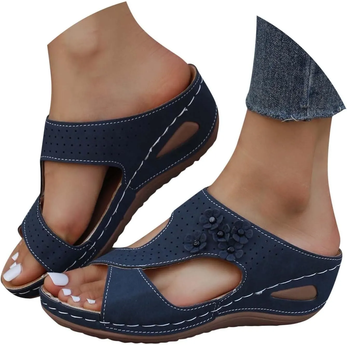 Eduavar Sandals for Women 2025 Slide Shoes Slip On Dressy Summer Open Toe Slippers Walking with Arch Support Beach Sandals