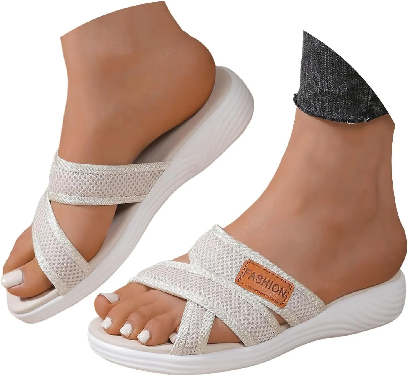 Eduavar Sandals for Women 2025 Slip On Dressy Comfortable Memory Foam Slides Sandals Ladies Lightweight Platform Summer Shoes