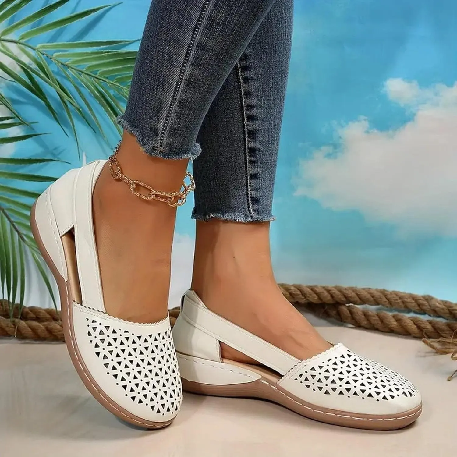 Eduavar Sandals for Women Casual Dressy Summer Closed Toe Sandals Breathable Flat with Arch Support Slip On Walking Shoes