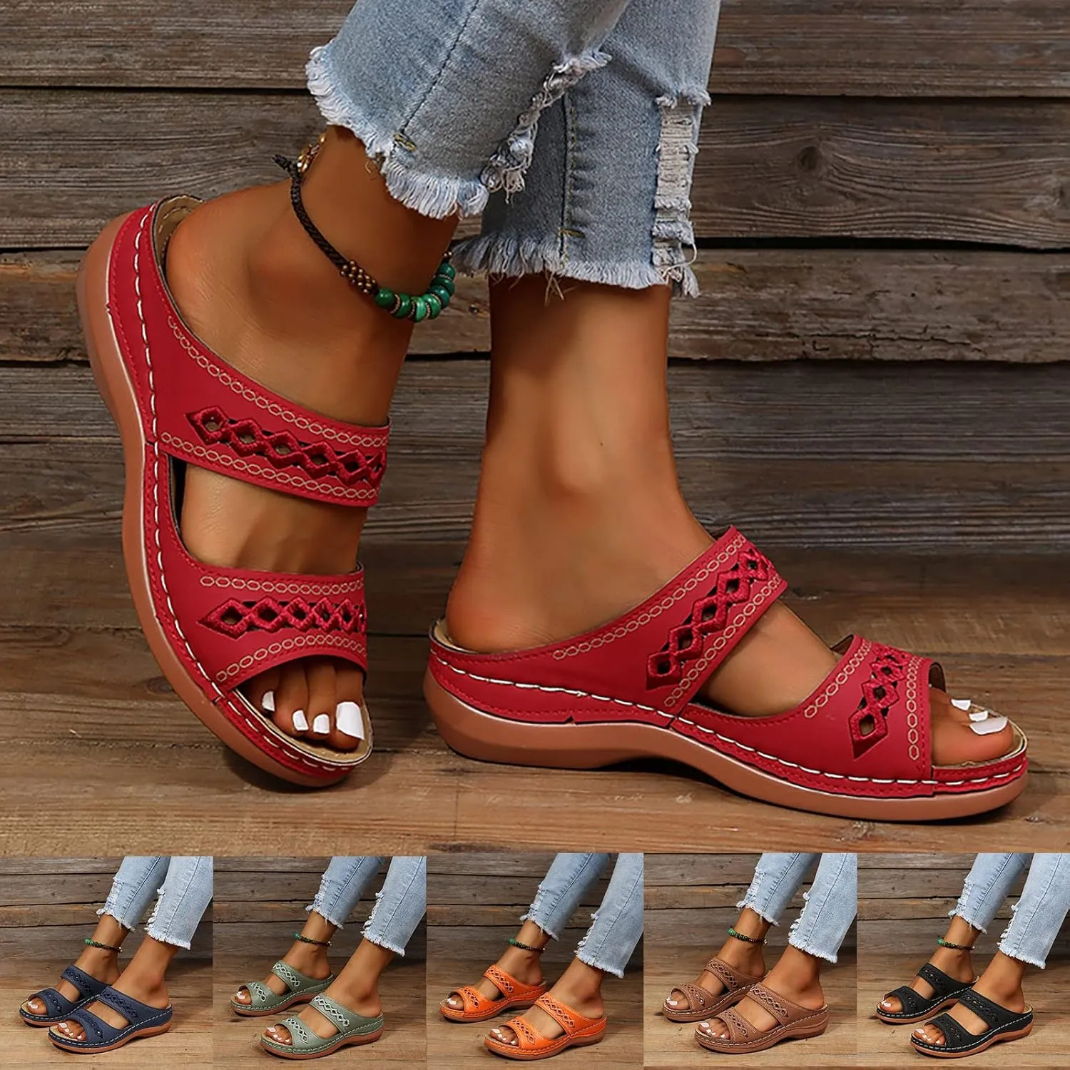 Eduavar Sandals for Women Dressy Summer, Womens Sandals Comfortable Slip On Sandals Open Toe Slip On Walking Sandals Shoes