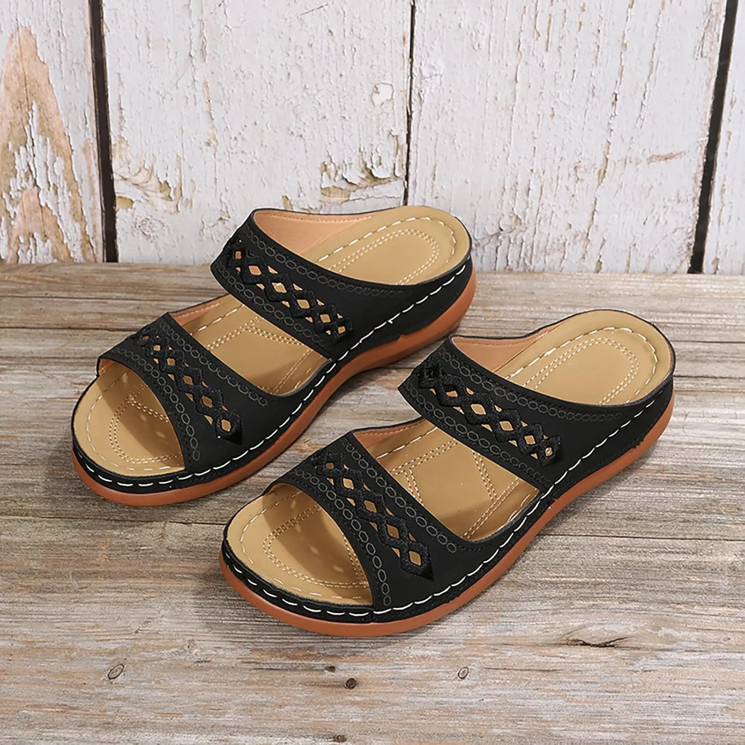 Eduavar Sandals for Women Dressy Summer, Womens Sandals Comfortable Slip On Sandals Open Toe Slip On Walking Sandals Shoes