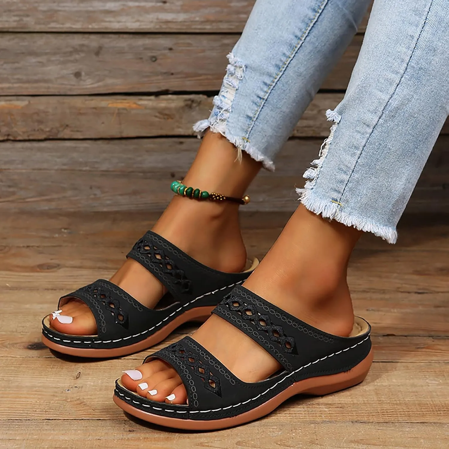 Eduavar Sandals for Women Dressy Summer, Womens Sandals Comfortable Slip On Sandals Open Toe Slip On Walking Sandals Shoes