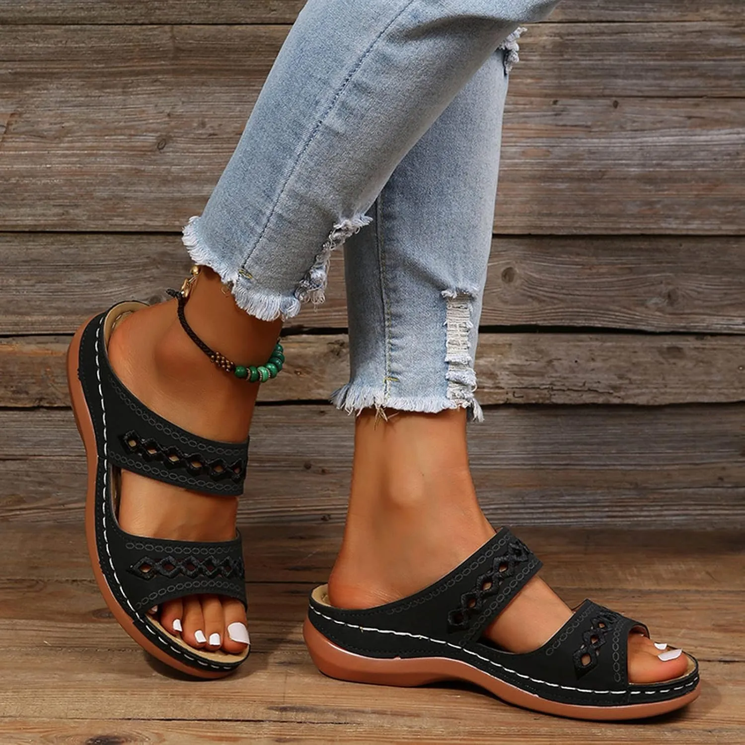 Eduavar Sandals for Women Dressy Summer, Womens Sandals Comfortable Slip On Sandals Open Toe Slip On Walking Sandals Shoes