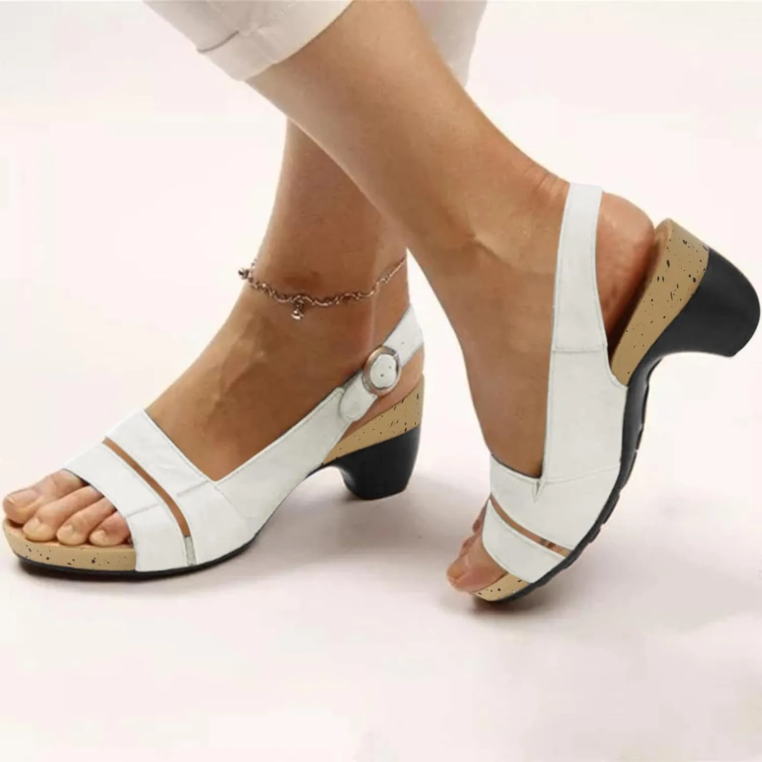 Eduavar Womens Sandals Comfortable, Womens Sandals Orthopedic Sandals Dressy Open Toe Low Heel Sandals with Ankle Strap