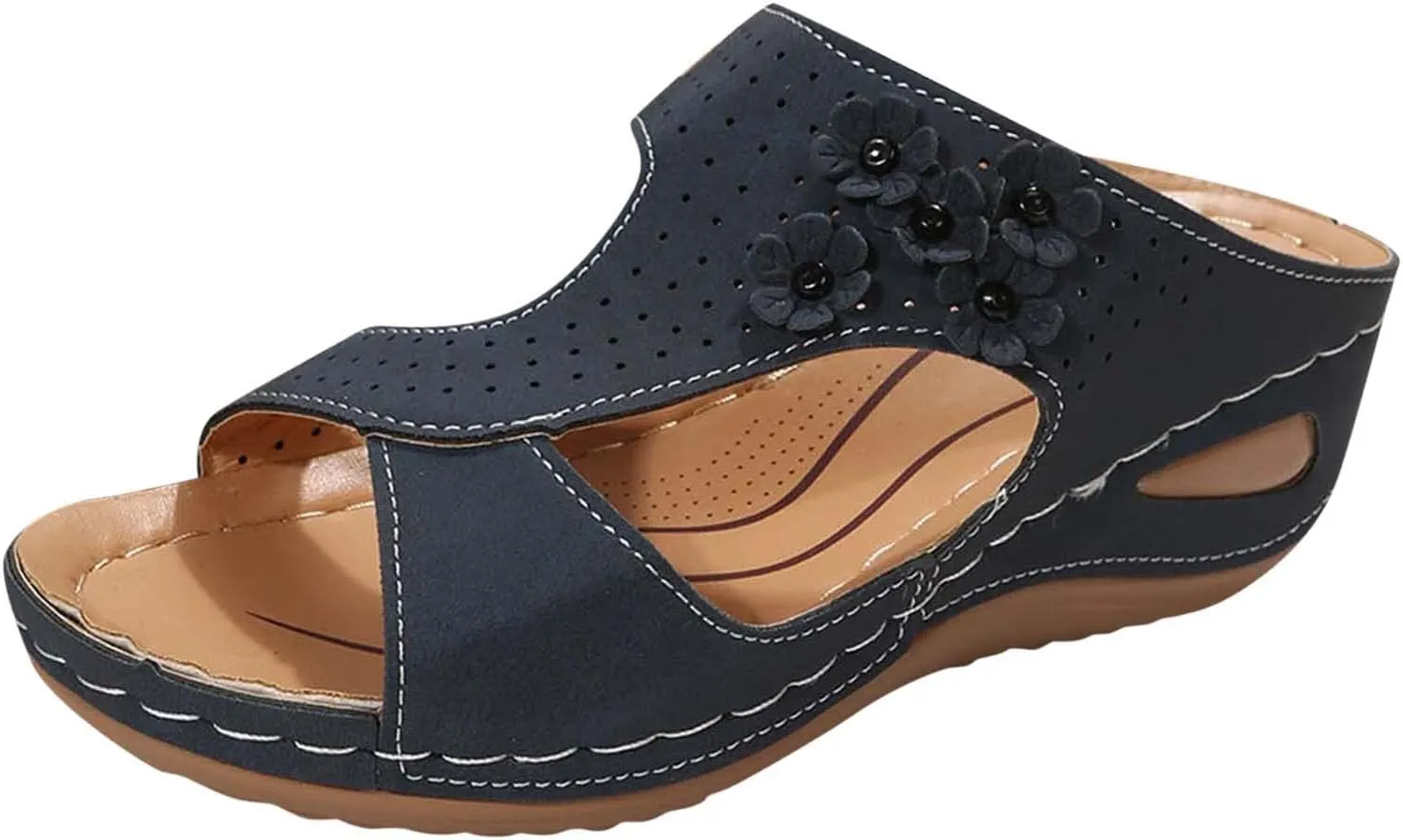 Eduavar Womens Sandals Dressy, Sandals Women Fashion Slip On Sandals Comfortable Peep Toe Sandals Summer Walking Shoes