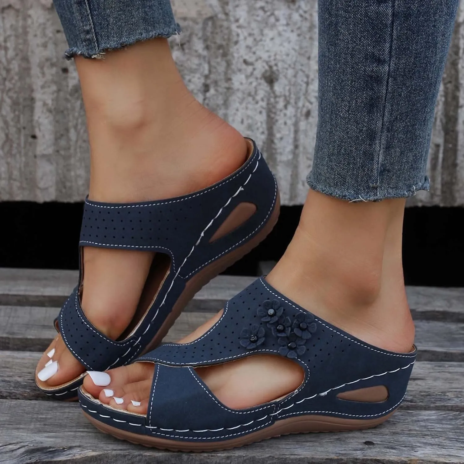 Eduavar Womens Sandals Dressy, Sandals Women Fashion Slip On Sandals Comfortable Peep Toe Sandals Summer Walking Shoes