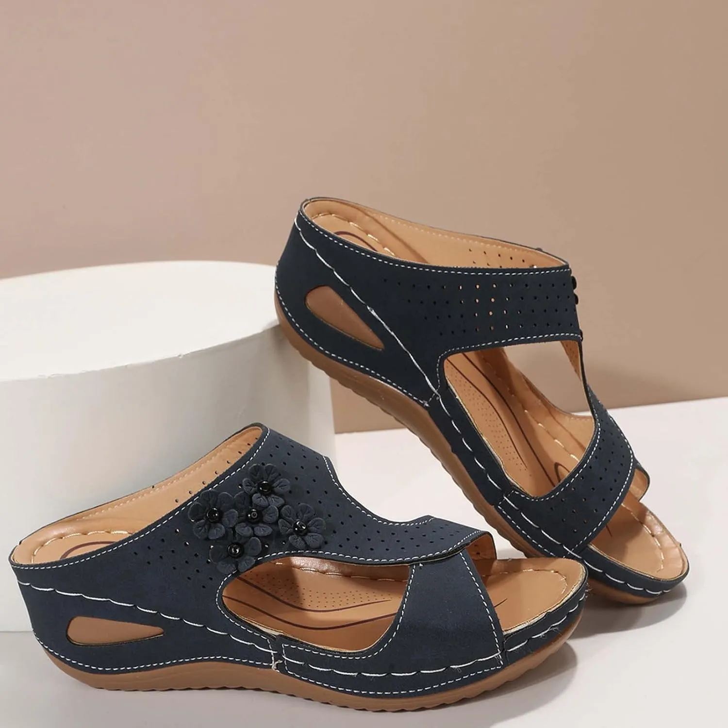 Eduavar Womens Sandals Dressy, Sandals Women Fashion Slip On Sandals Comfortable Peep Toe Sandals Summer Walking Shoes