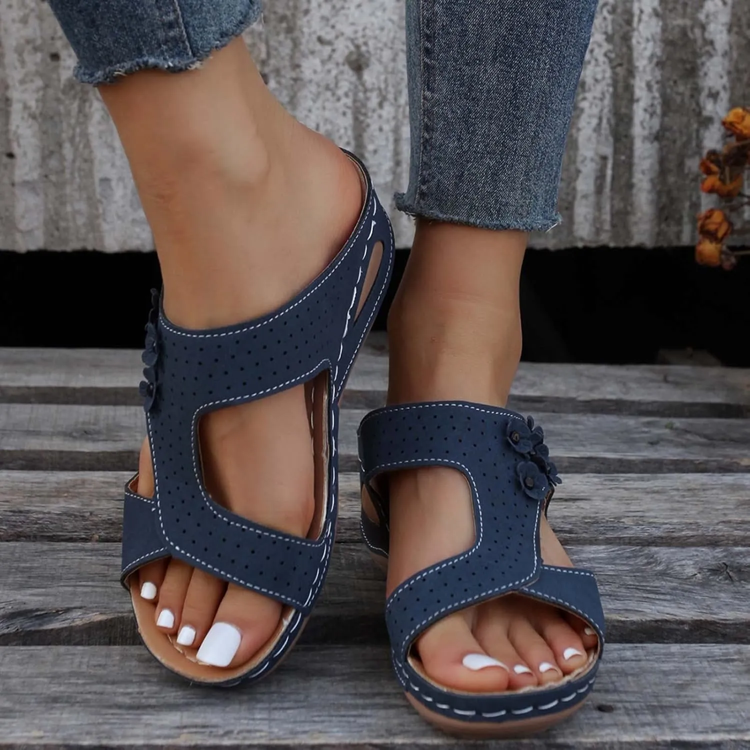 Eduavar Womens Sandals Dressy, Sandals Women Fashion Slip On Sandals Comfortable Peep Toe Sandals Summer Walking Shoes