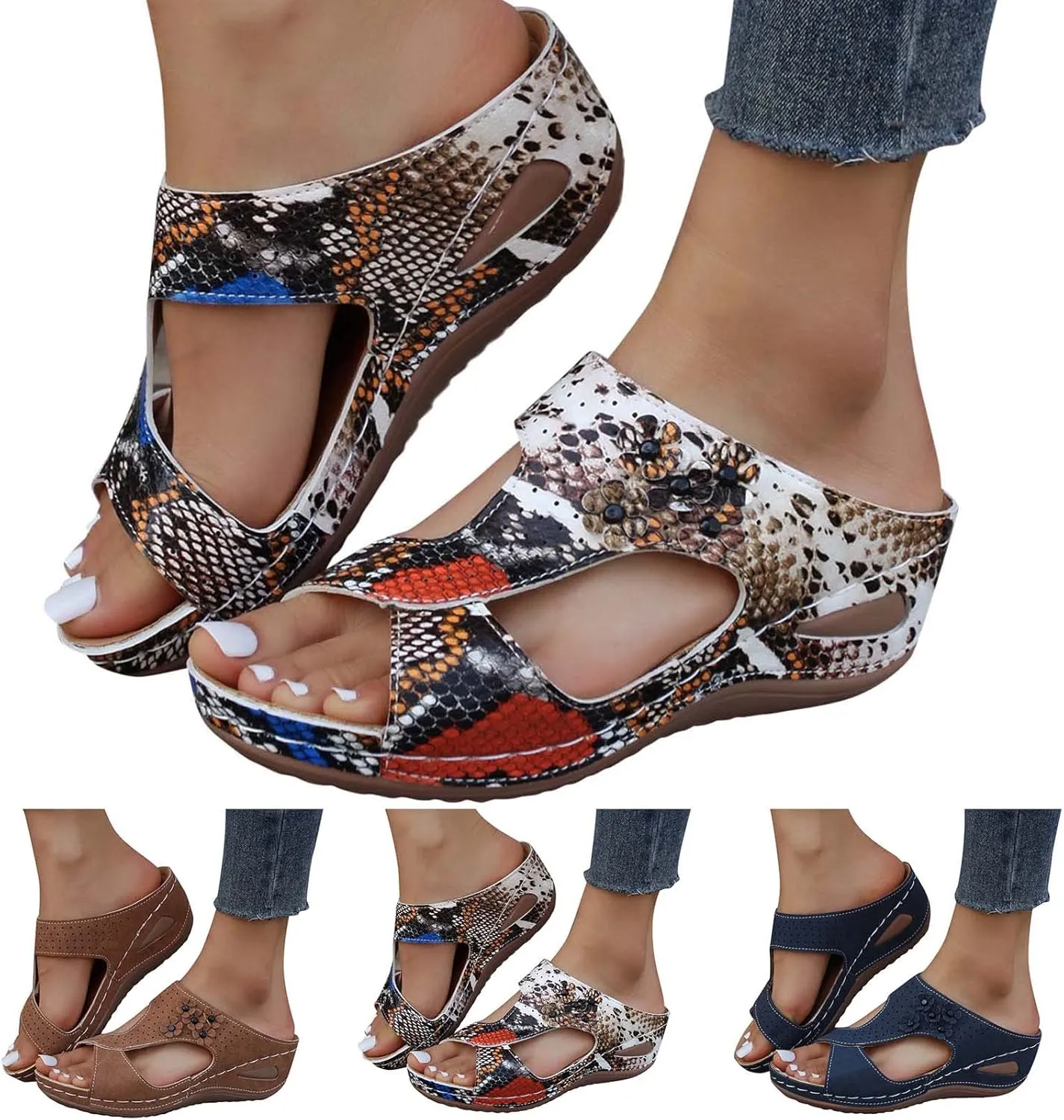 Eduavar Womens Sandals Dressy, Sandals Women Fashion Slip On Sandals Comfortable Peep Toe Sandals Summer Walking Shoes