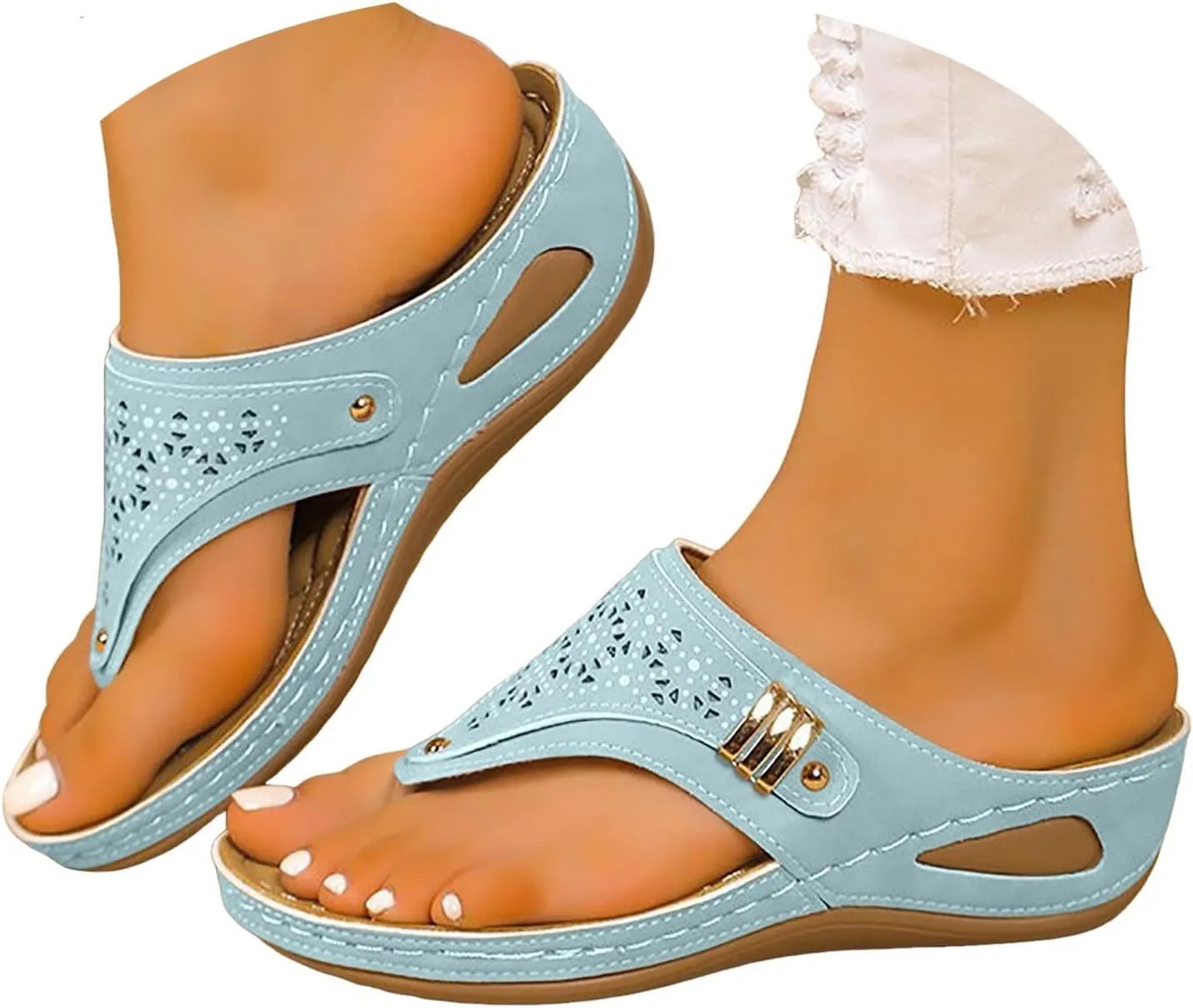 Eduavar Womens Sandals Orthopedic Wedge Flip Flops with Arch Support Lightweight Summer Beach Slip On Walking Thong Slippers