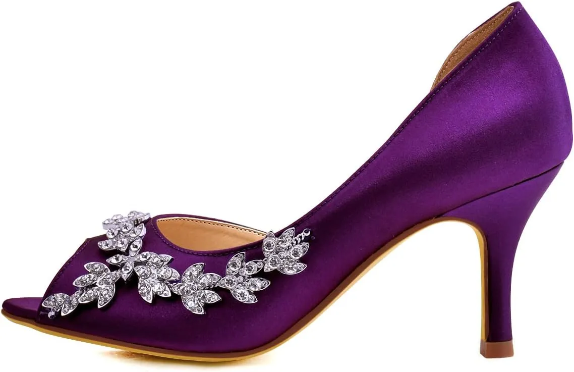 ELEGANTPARK Wedding Heels for Women Peep Toe Wedding Shoes for Bride High Heel Pumps Rhinestones Bridal Shoes Satin Evening Party Prom Dress Pumps