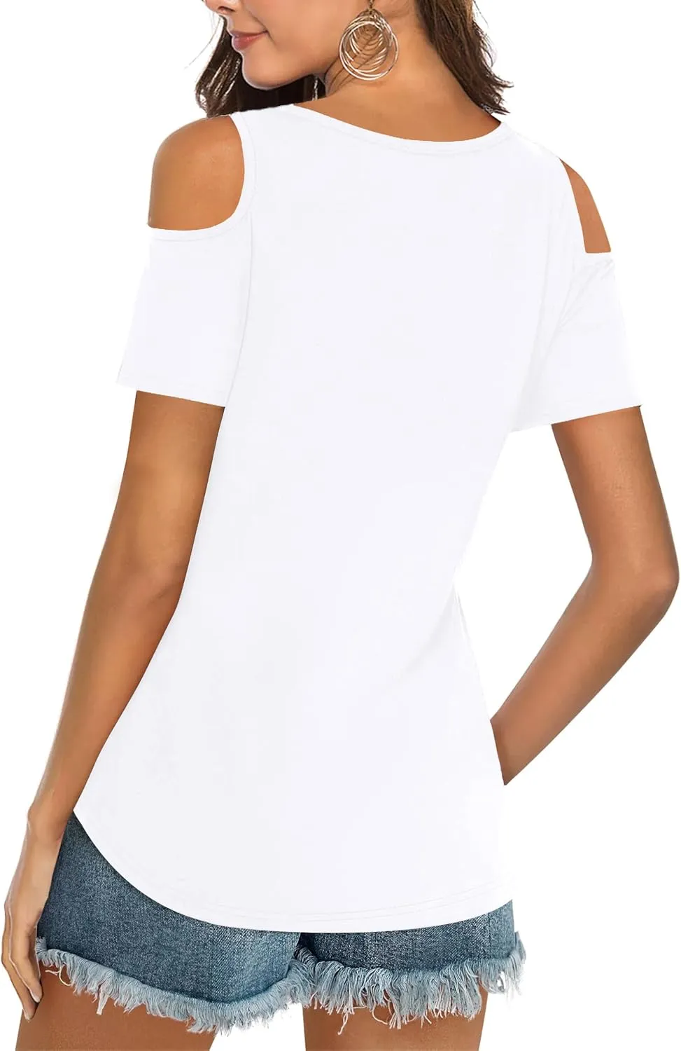 Elesomo Womens V Neck Cold Shoulder Tops Short/Long Sleeve Summer T Shirts Basic Tees