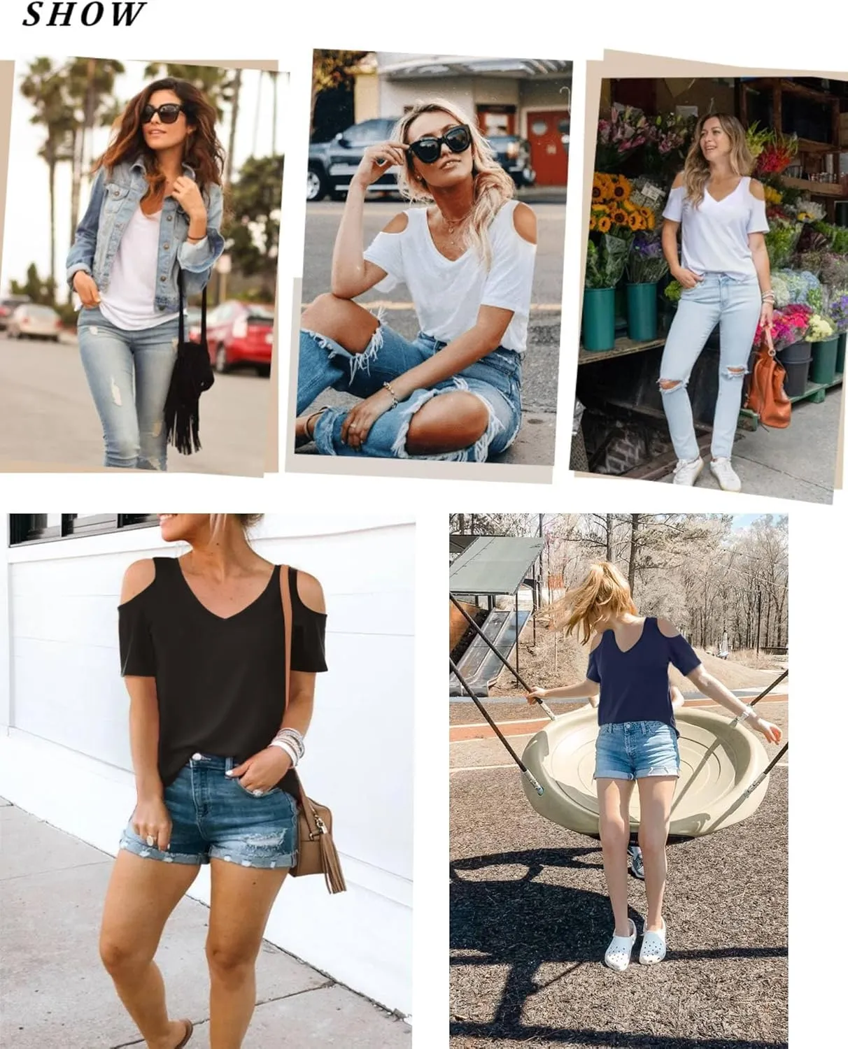 Elesomo Womens V Neck Cold Shoulder Tops Short/Long Sleeve Summer T Shirts Basic Tees