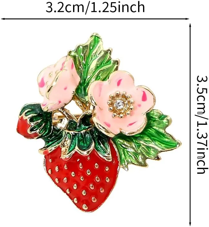 Enamel Strawberry Brooch Pin,Red Strawberry with Pink Flowers Lapel Pin Fruit Brooch Badges Breastpin for Birthday Girls Women Clothes Scarf Backpack Accessories Gift