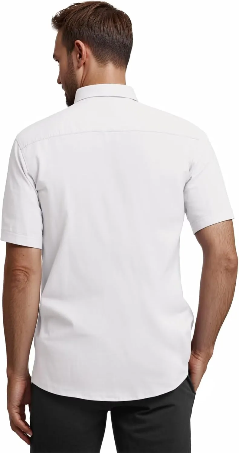 ETHANOL Mens Dress Shirts Regular Fit Performance Tech Stretch Wrinkle Resistant Ripstop Fabric Short Sleeve Shirts