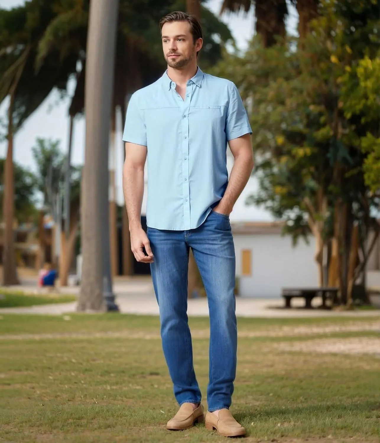 ETHANOL Mens Dress Shirts Regular Fit Performance Tech Stretch Wrinkle Resistant Ripstop Fabric Short Sleeve Shirts