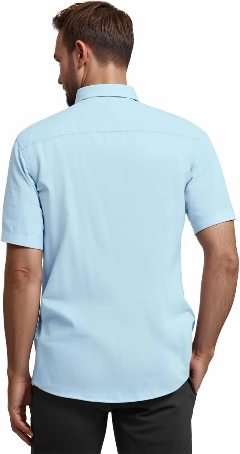 ETHANOL Mens Dress Shirts Regular Fit Performance Tech Stretch Wrinkle Resistant Ripstop Fabric Short Sleeve Shirts