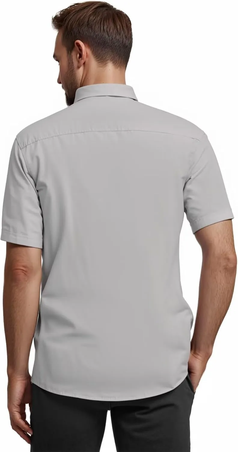 ETHANOL Mens Dress Shirts Regular Fit Performance Tech Stretch Wrinkle Resistant Ripstop Fabric Short Sleeve Shirts