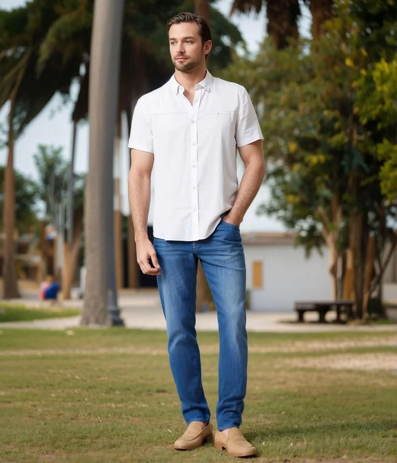 ETHANOL Mens Dress Shirts Regular Fit Performance Tech Stretch Wrinkle Resistant Ripstop Fabric Short Sleeve Shirts