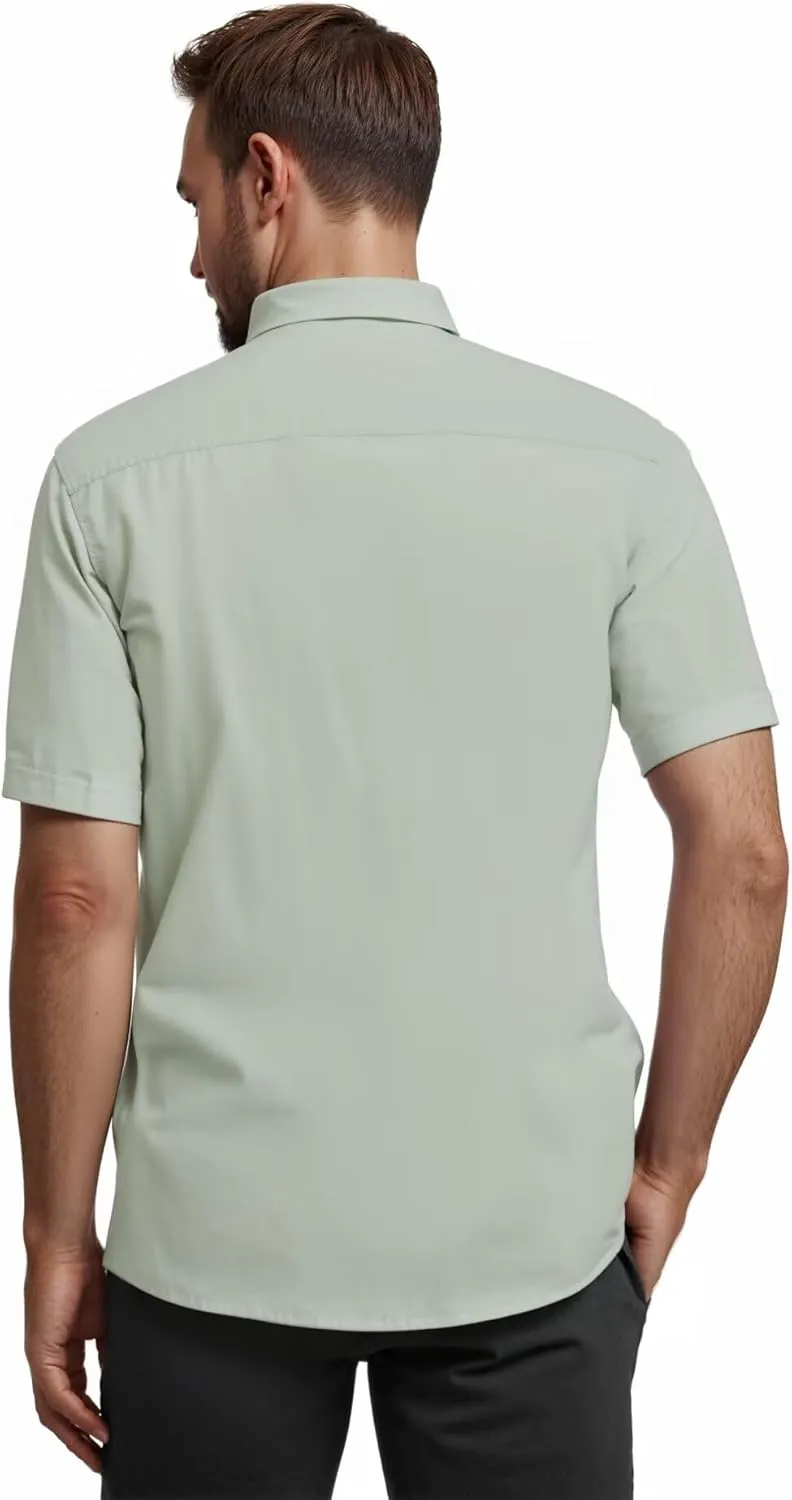 ETHANOL Mens Dress Shirts Regular Fit Performance Tech Stretch Wrinkle Resistant Ripstop Fabric Short Sleeve Shirts