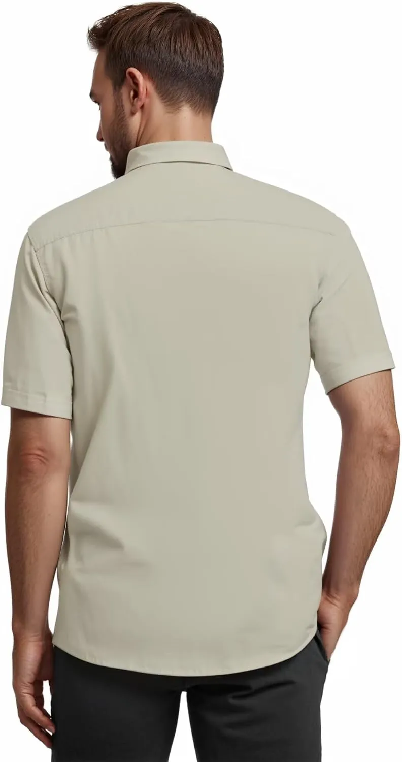 ETHANOL Mens Dress Shirts Regular Fit Performance Tech Stretch Wrinkle Resistant Ripstop Fabric Short Sleeve Shirts