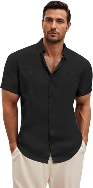 ETHANOL Mens Dress Shirts Regular Fit Performance Tech Stretch Wrinkle Resistant Ripstop Fabric Short Sleeve Shirts